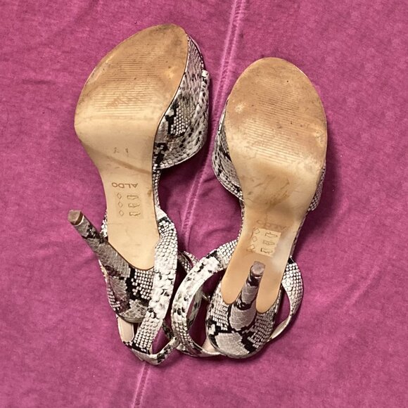 Aldo Neuling Heels, Leather Strappy Sandals, Snakeskin. Size 10 Platform - Picture 8 of 9